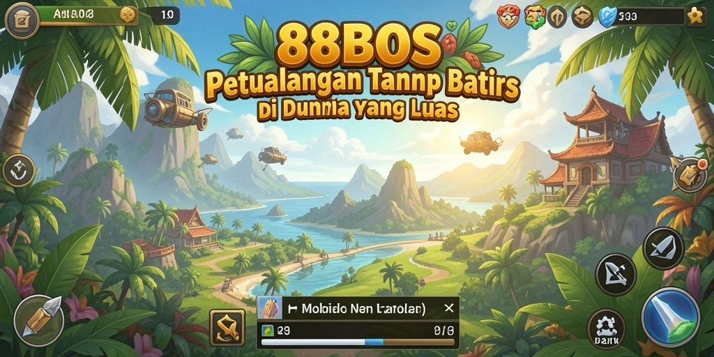 Screenshot gameplay 88BOS menampilkan aksi petualangan di dunia yang luas.