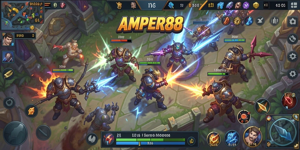 Tangkapan layar gameplay seru dari AMPER88 dengan pertempuran tim yang dinamis.