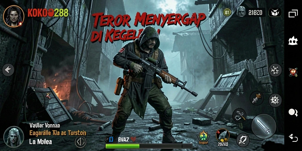 Screenshot gameplay menampilkan suasana mencekam dalam KOKO288.