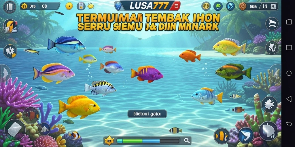 Tampilan gameplay seru LUSA777 saat menembak ikan.