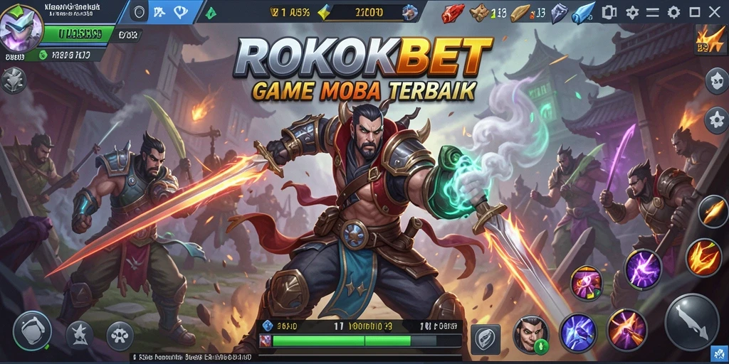 Screenshot gameplay ROKOKBET menampilkan pertarungan seru di arena MOBA.