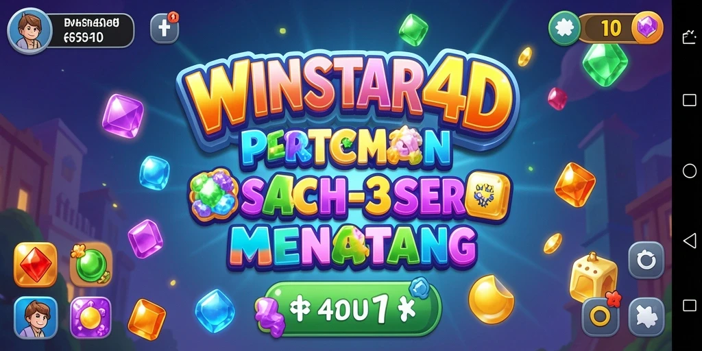 Screenshot WINSTAR4D menunjukkan gameplay Match-3 yang penuh warna.